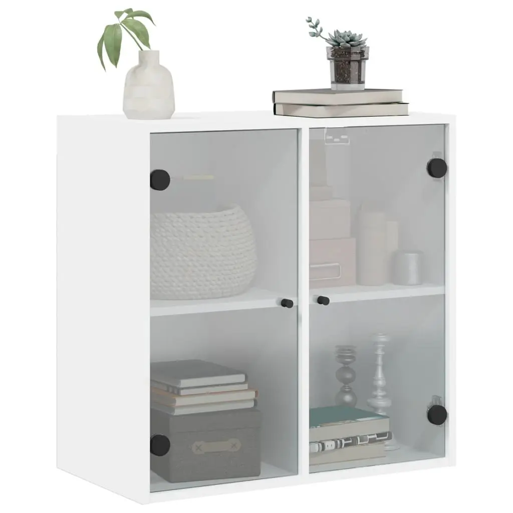 Wall Cabinet with Glass Doors White Storage Unit 68x37x68.5cm Floating Shelving