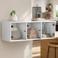 Elegant Wall-Mounted Cabinet with Glass Doors in White