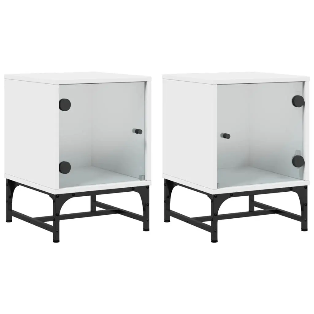 White Bedside Table Cabinets with Glass Doors