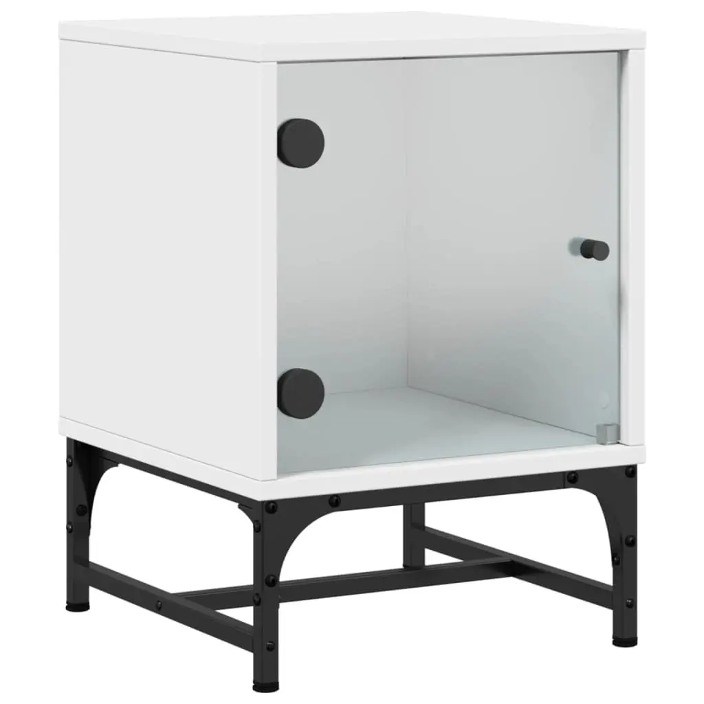 White Bedside Table Cabinets with Glass Doors