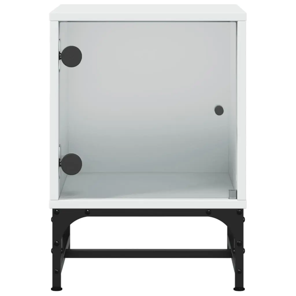 White Bedside Table Cabinets with Glass Doors