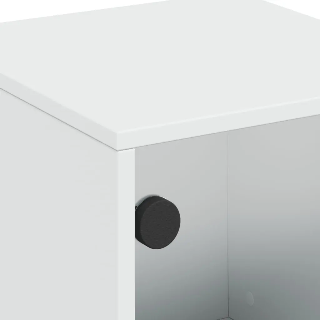 White Bedside Table Cabinets with Glass Doors