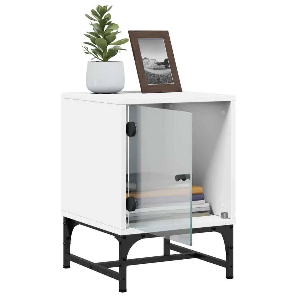 White Bedside Table Cabinets with Glass Doors