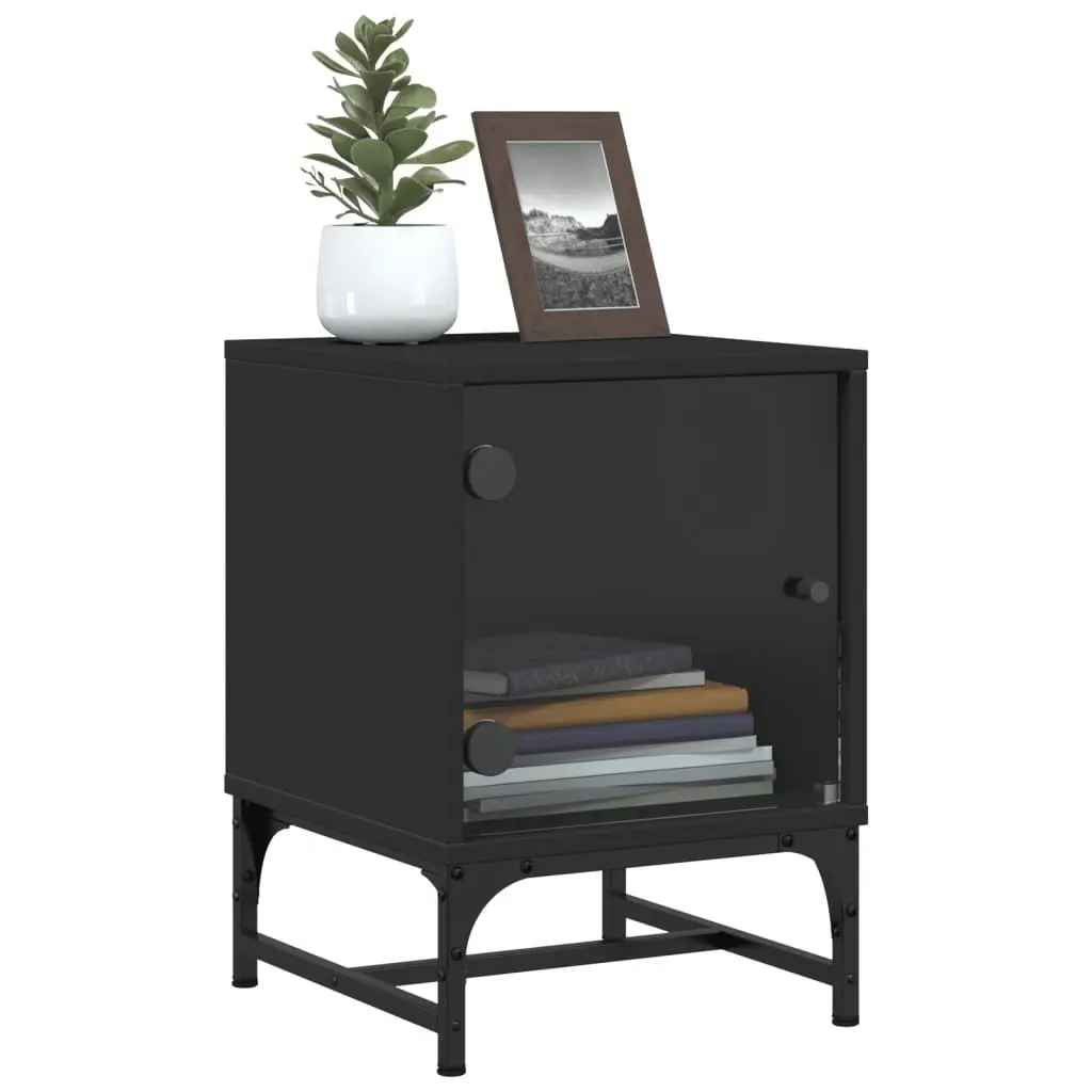 Bedside Cabinets with Glass Doors 2 pcs Black Bedroom Storage Tables