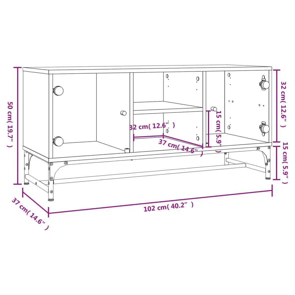 TV Cabinet Engineered Wood 102 x 37 x 50 cm White Glass Doors