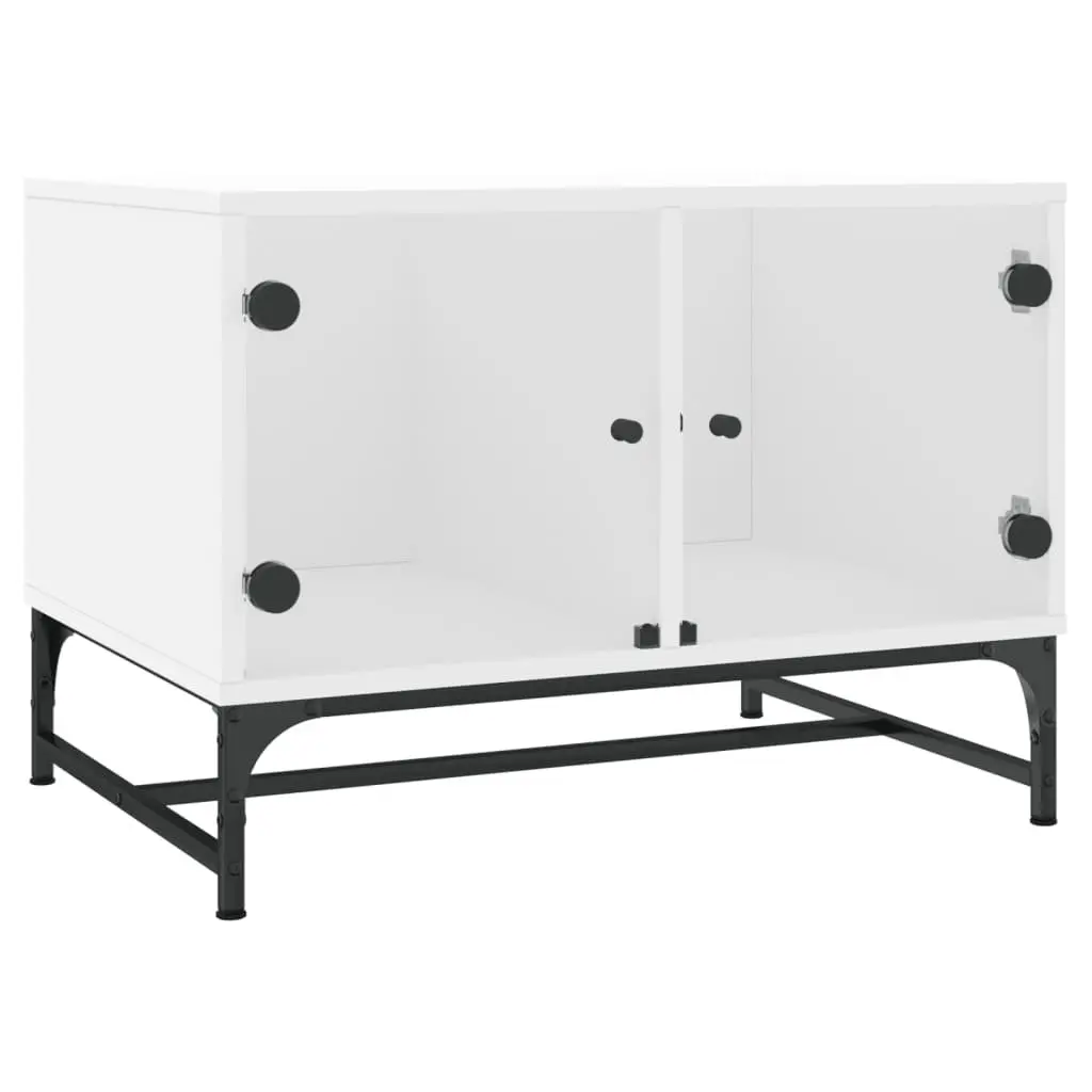 Coffee Table Engineered Wood White 68.5 x 50 x 50 cm with Glass Doors