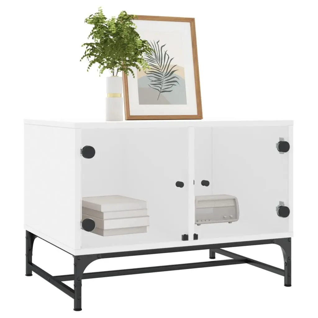 Coffee Table Engineered Wood White 68.5 x 50 x 50 cm with Glass Doors
