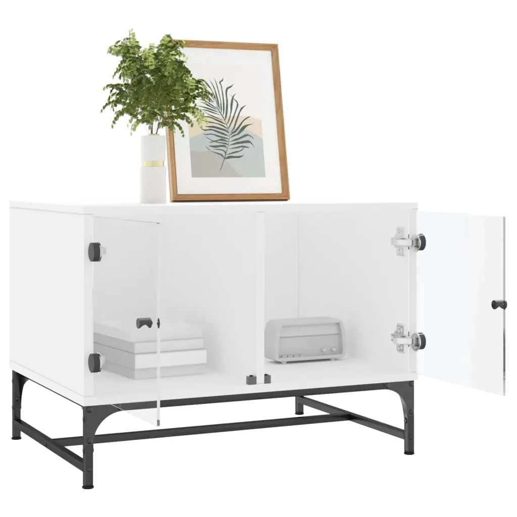 Coffee Table Engineered Wood White 68.5 x 50 x 50 cm with Glass Doors