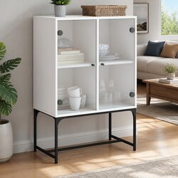 Premium White Side Cabinet with Glass Doors for Storage