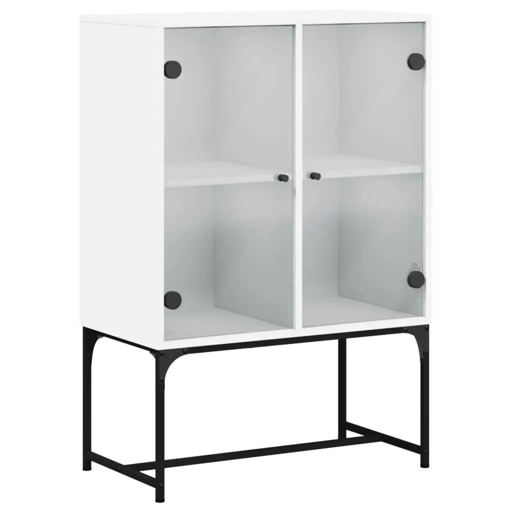 Side Cabinet Engineered Wood 69W x 37D x 100H cm White with Glass Doors