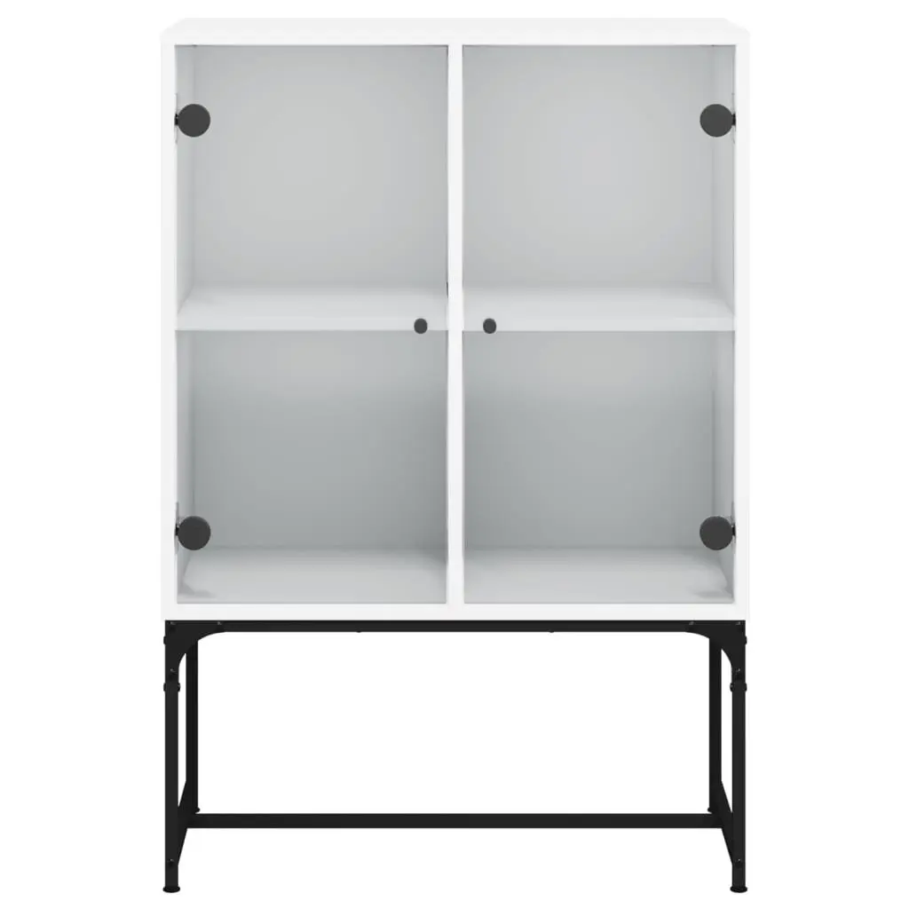 Side Cabinet Engineered Wood 69W x 37D x 100H cm White with Glass Doors