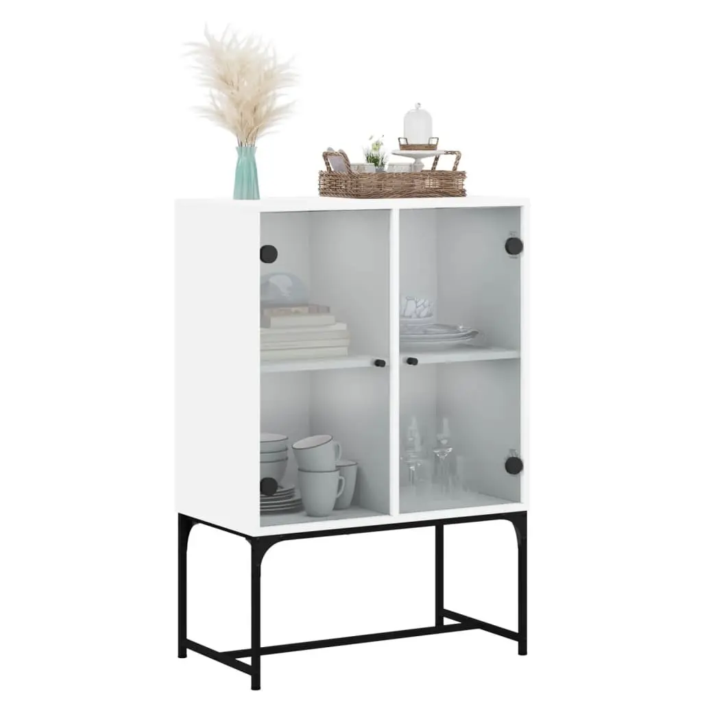 Side Cabinet Engineered Wood 69W x 37D x 100H cm White with Glass Doors