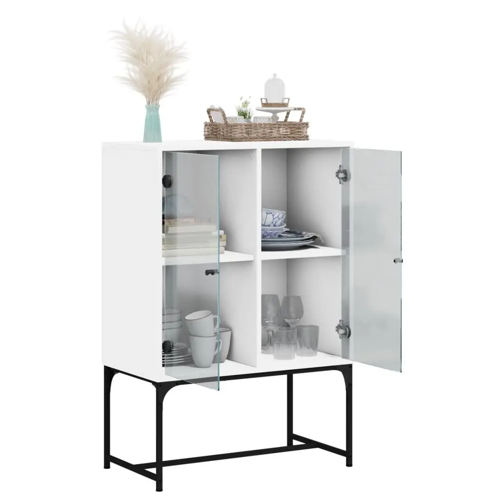 Side Cabinet Engineered Wood 69W x 37D x 100H cm White with Glass Doors
