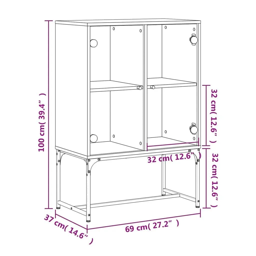Side Cabinet Engineered Wood 69W x 37D x 100H cm White with Glass Doors