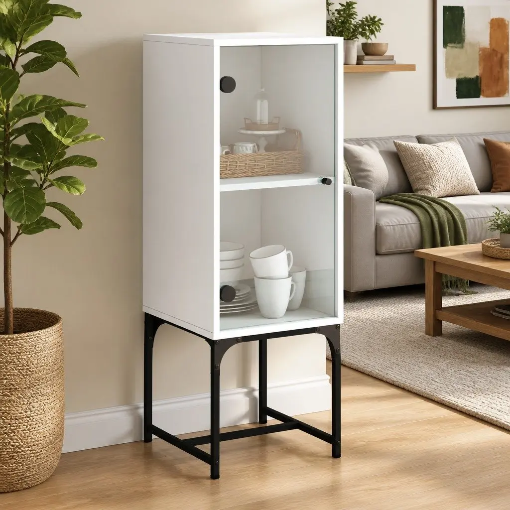 Side Cabinet with Glass Doors for Storage