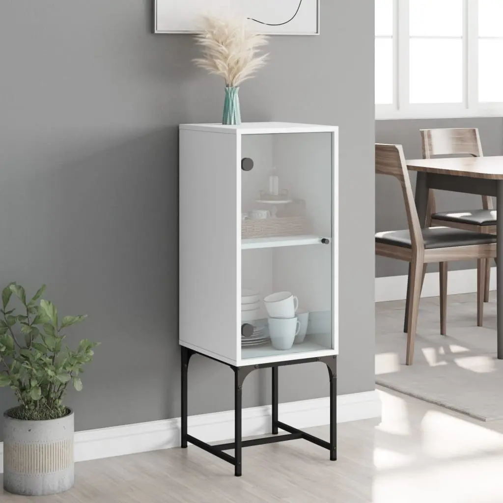 Side Cabinet with Glass Doors for Storage