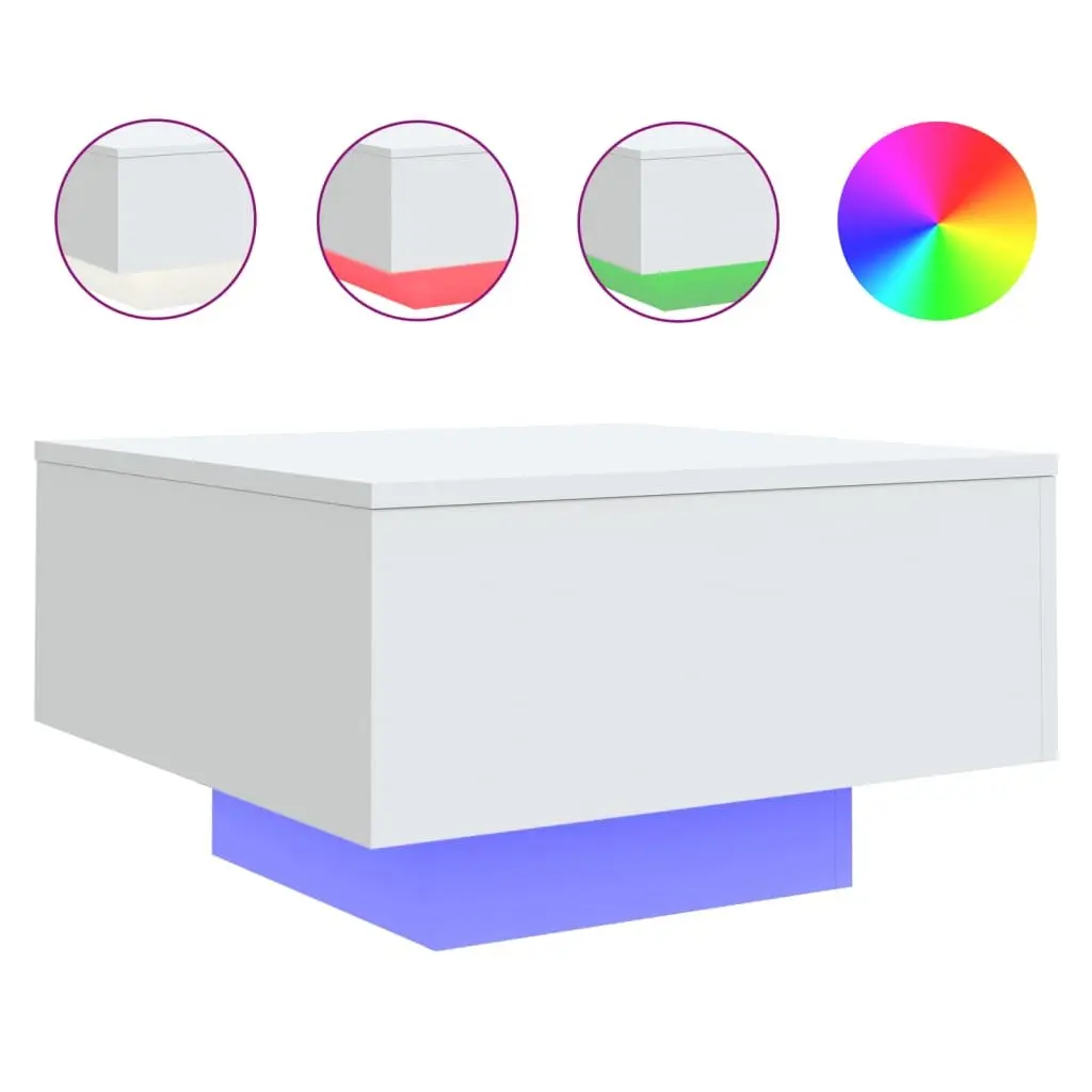 White Coffee Table with Adjustable RGB LED Lights