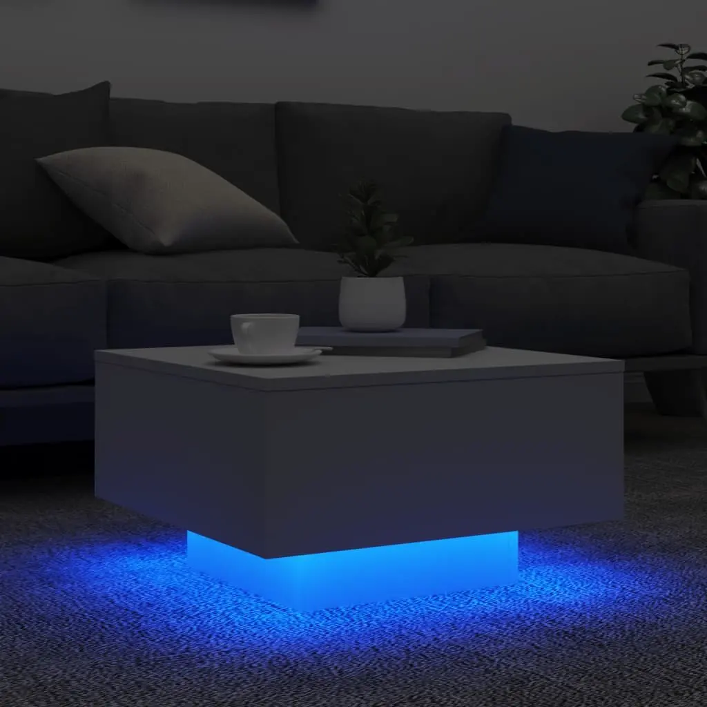 White Coffee Table with Adjustable RGB LED Lights
