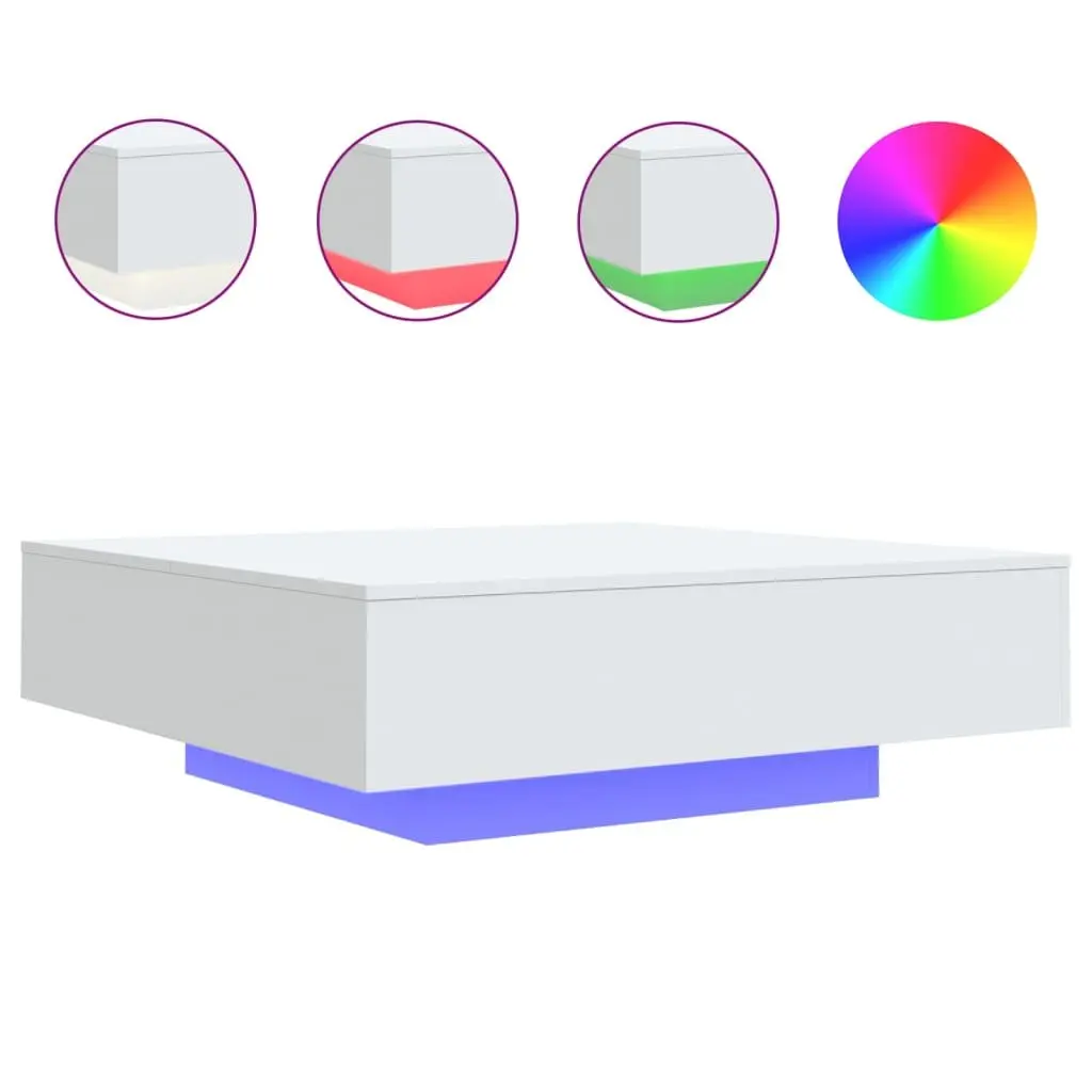 White Modern Coffee Table with Custom RGB LED Lighting