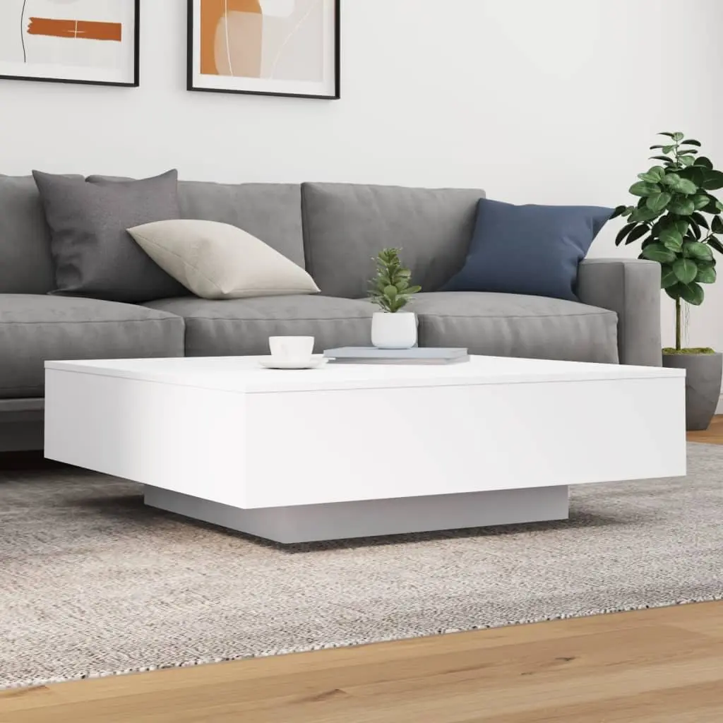 White Modern Coffee Table with Custom RGB LED Lighting