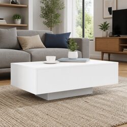 RGB LED Coffee Table in Modern White Design 85x55x31cm