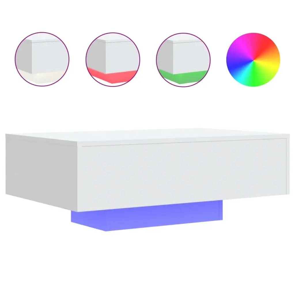 Coffee Table with RGB LED Lights Modern Living Room Accent White 85x55x31cm