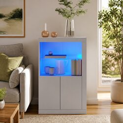 Stylish Side Cabinet with RGB LED Lighting in White