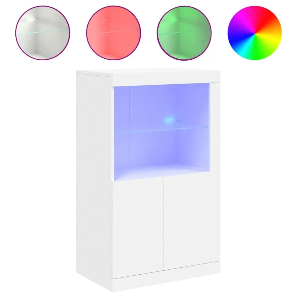 Side Cabinet with RGB LED Lighting in White