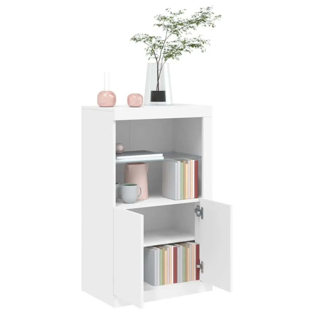 Side Cabinet with RGB LED Lighting in White