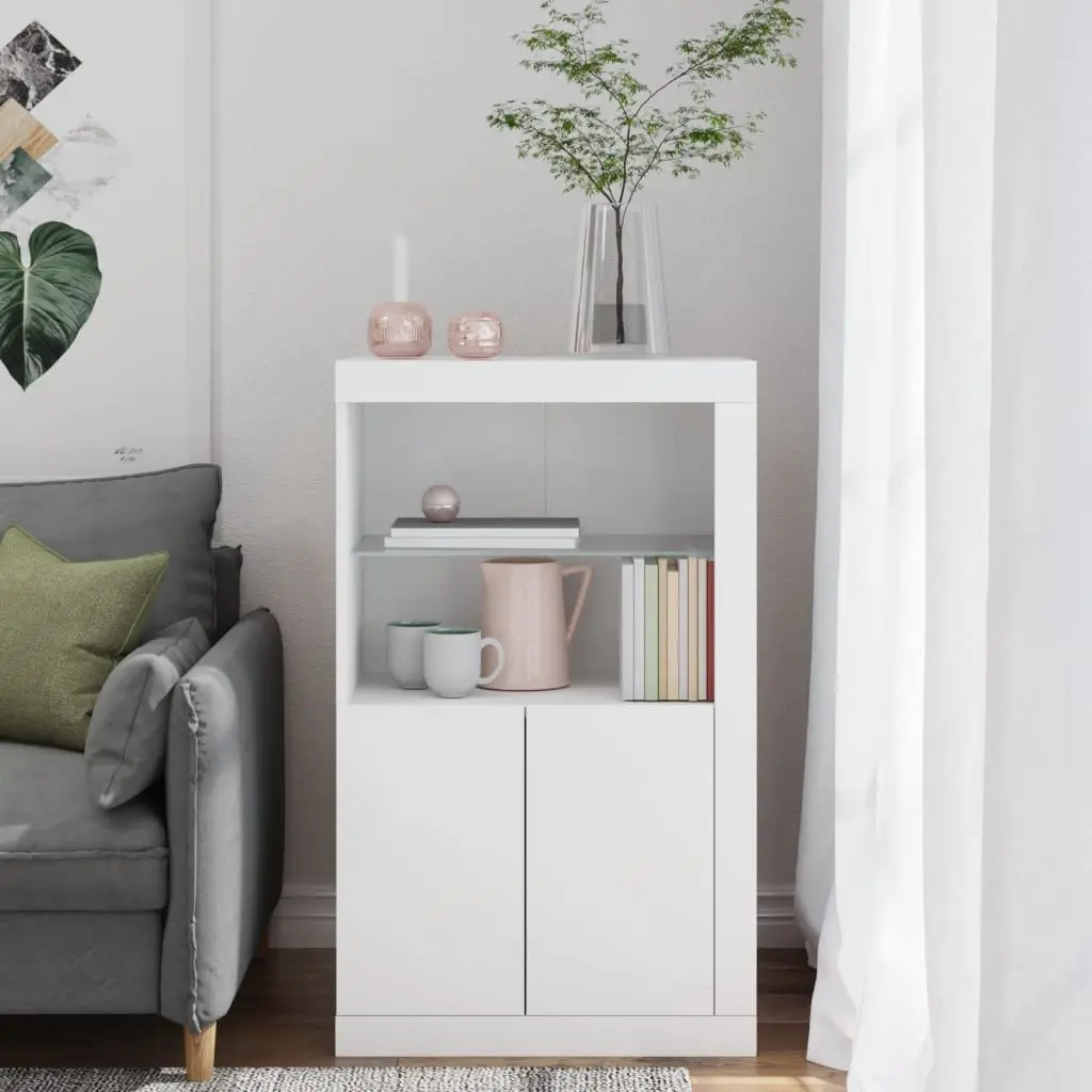 Side Cabinet with RGB LED Lighting in White