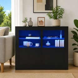 Stylish Side Storage Cabinet with RGB LED Lights in Black
