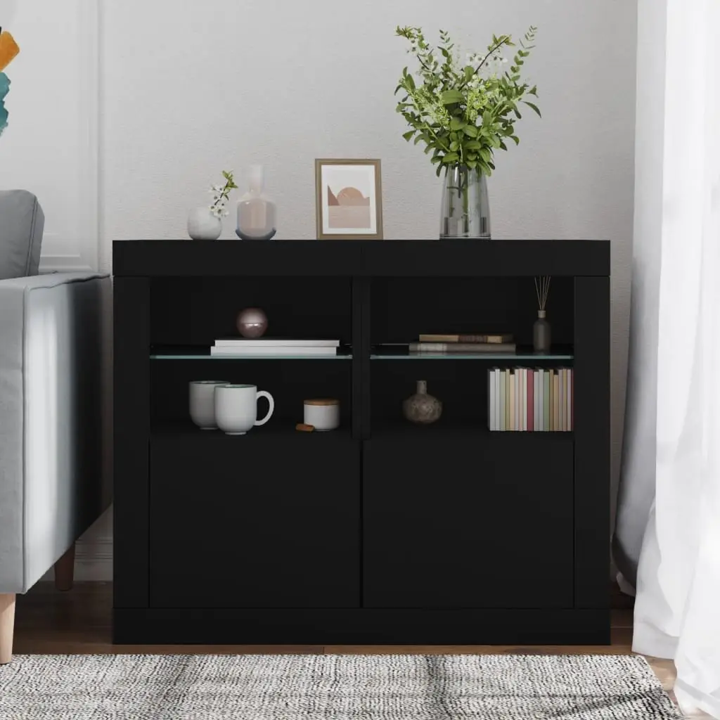 Side Storage Cabinet with RGB LED Lights in Black