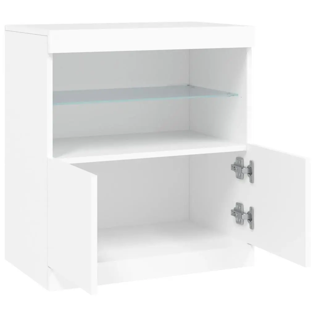 White Sideboard Cabinet with RGB LED Lights Storage Buffet Modern Furniture