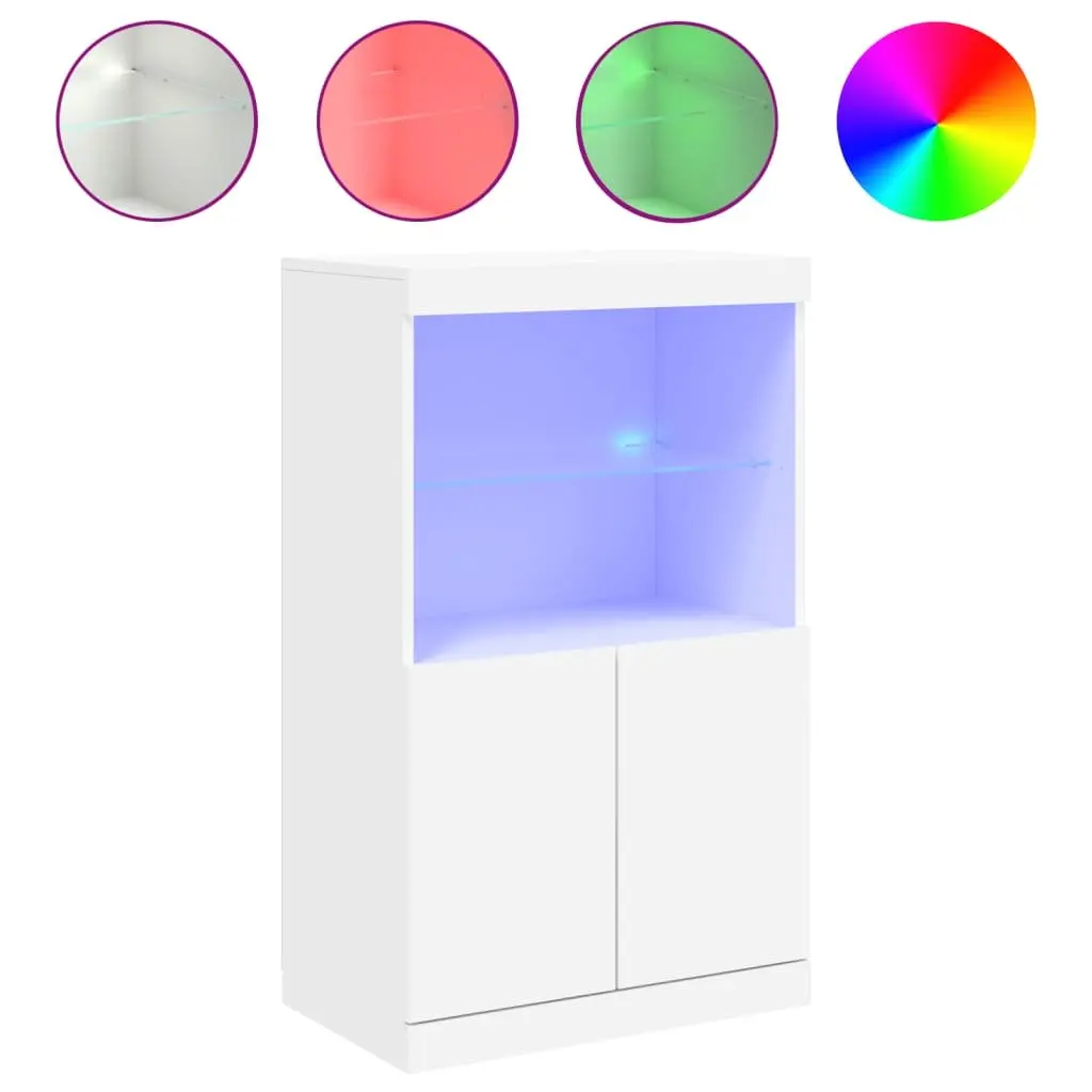 Sideboard Engineered Wood 60.5W x 37D x 100H cm White with RGB LED Lights