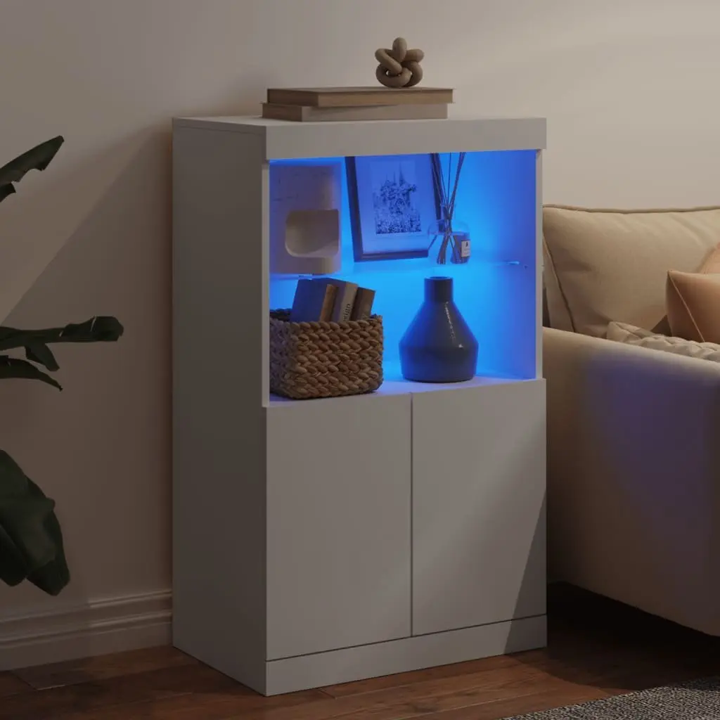 Sideboard Engineered Wood 60.5W x 37D x 100H cm White with RGB LED Lights