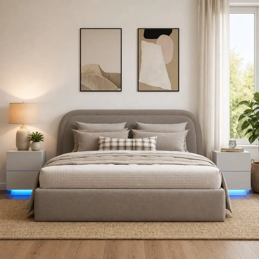 Bedside Cabinet Set with Customisable RGB LED Lights