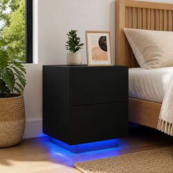 Bedside Cabinet with RGB LED Lights Black Storage Nightstand with Drawers
