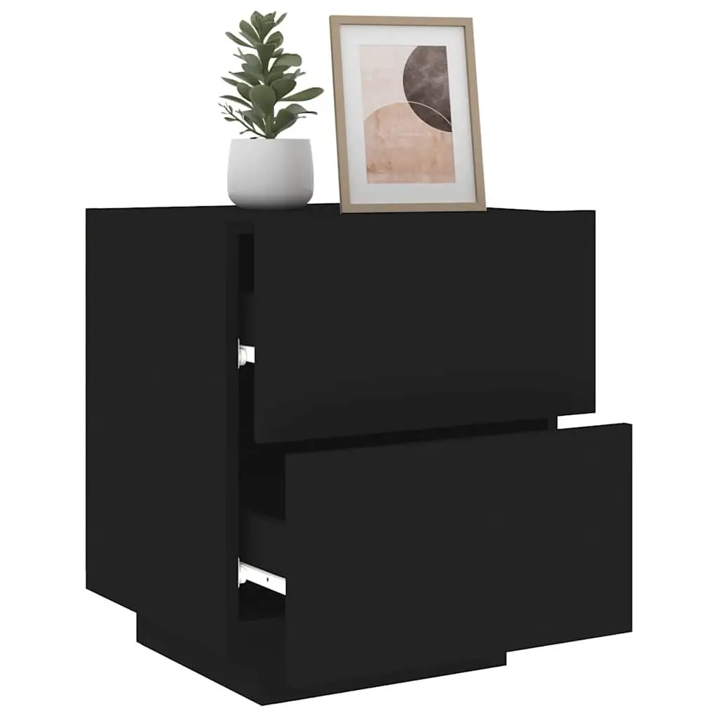 Bedside Cabinet Engineered Wood 2 Drawer Black RGB LED Lights