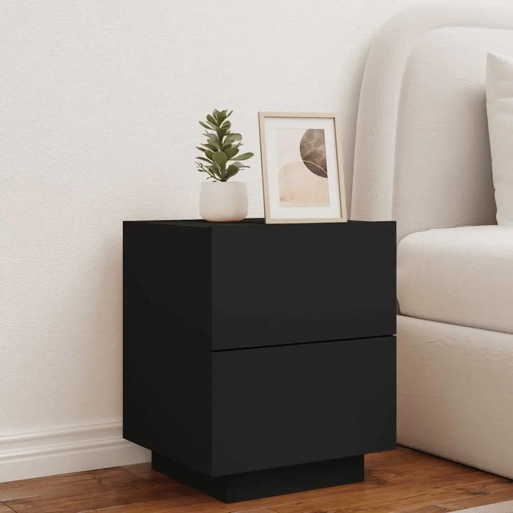 Bedside Cabinet Engineered Wood 2 Drawer Black RGB LED Lights