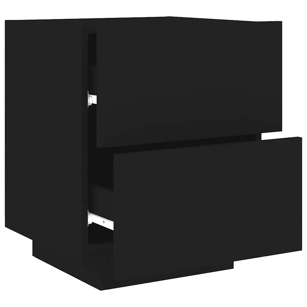 Bedside Cabinet Engineered Wood 2 Drawer Black RGB LED Lights