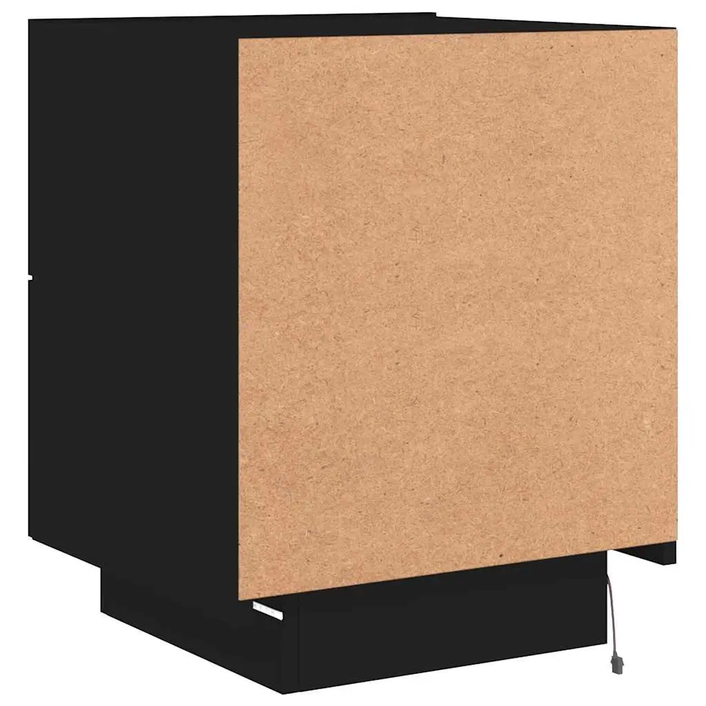 Bedside Cabinet Engineered Wood 2 Drawer Black RGB LED Lights