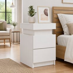 Premium Bedside Cabinet with RGB LED Lights in White