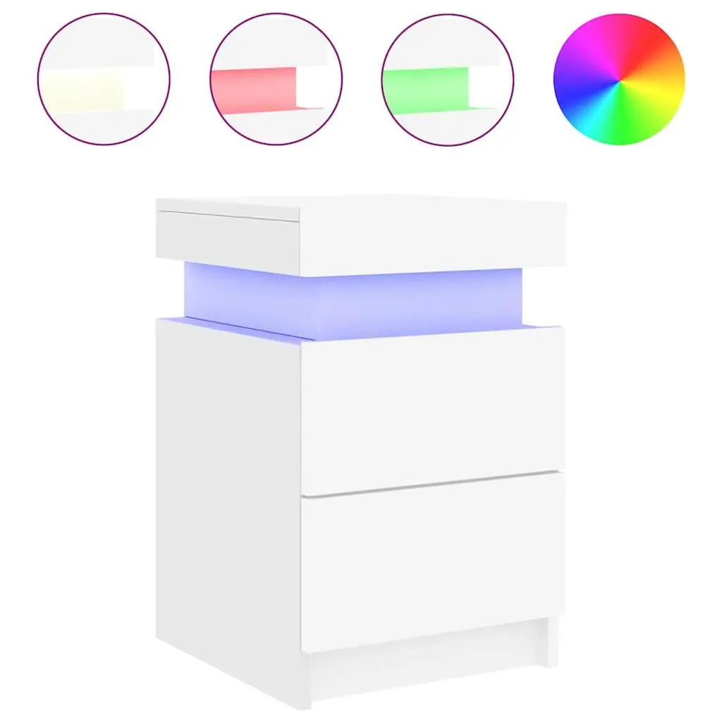 Bedside Cabinet with RGB LED Lights in White