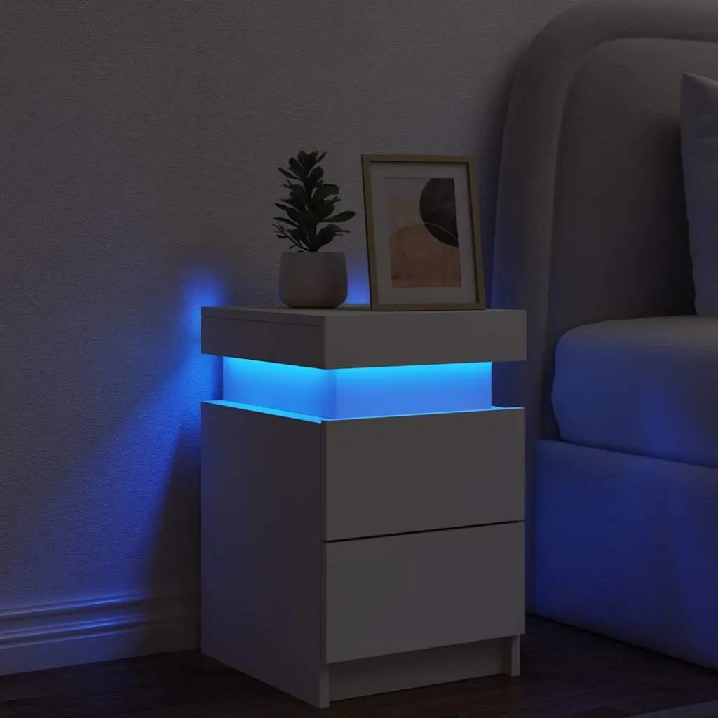 Bedside Cabinet with RGB LED Lights in White