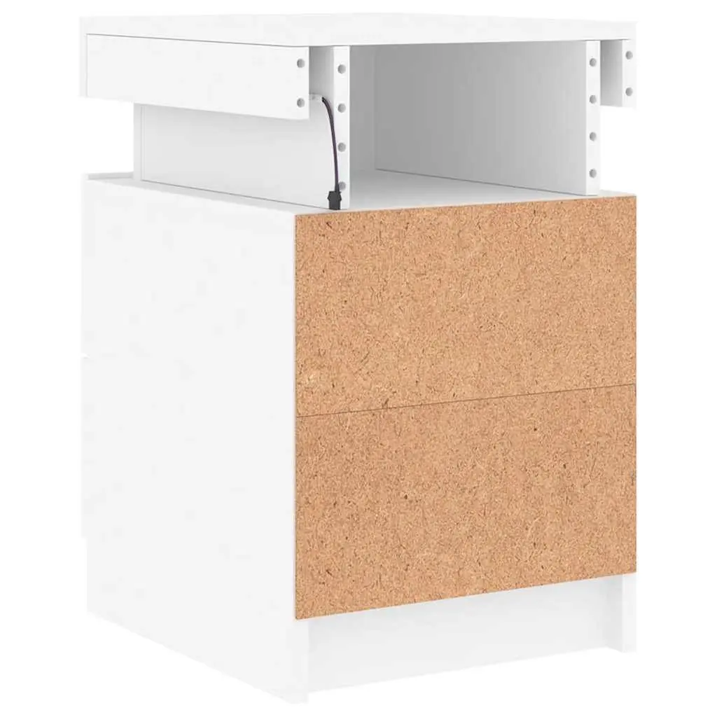 Bedside Table Engineered Wood 35x39x55cm White with RGB LED Lights 2 Piece