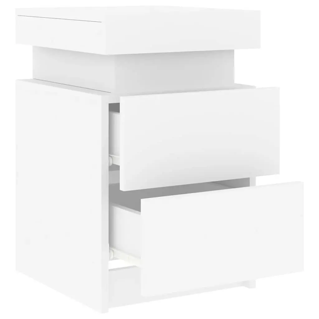 Bedside Table Engineered Wood 35x39x55cm White with RGB LED Lights 2 Piece