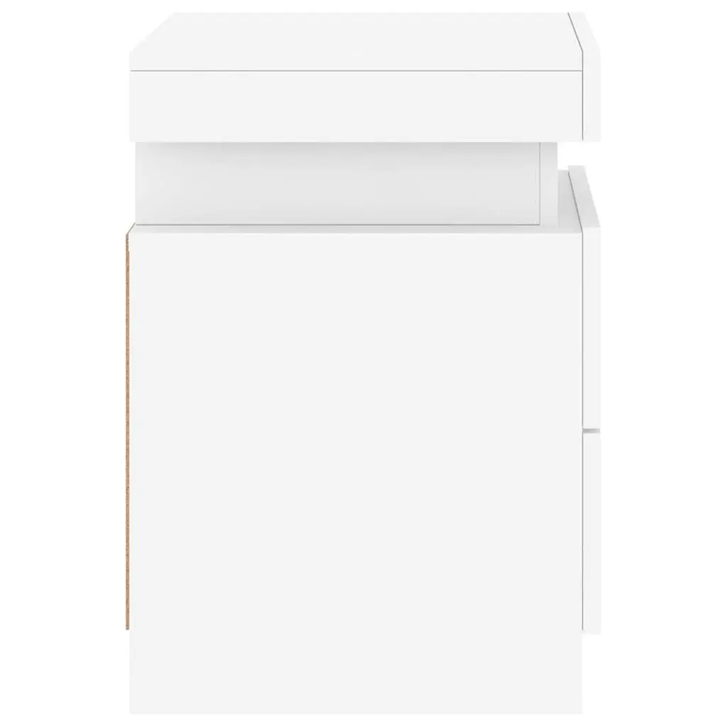 Bedside Table Engineered Wood 35x39x55cm White with RGB LED Lights 2 Piece