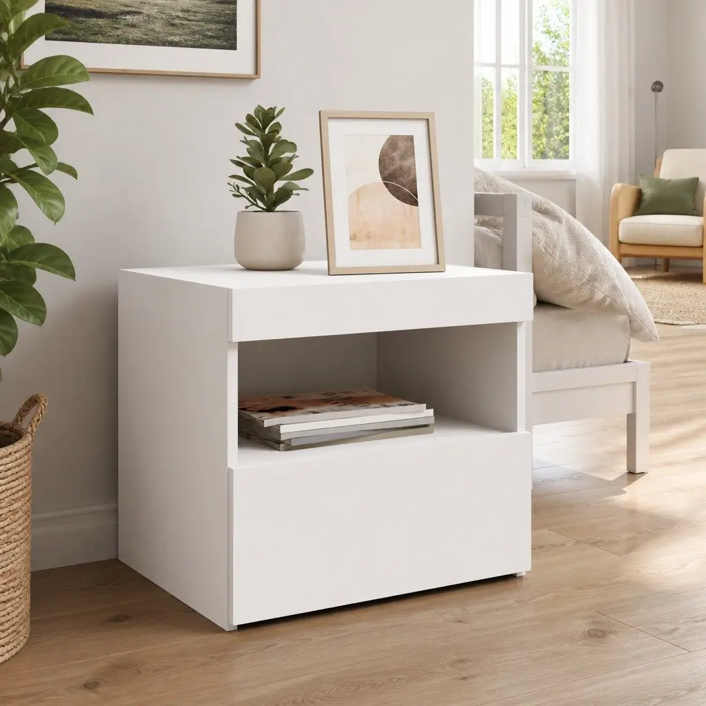 White Bedside Cabinet with RGB LED Lights