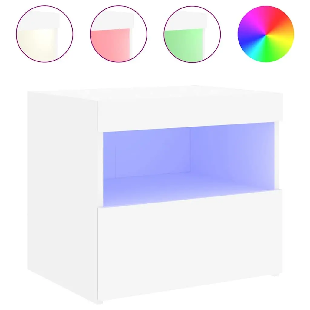 White Bedside Cabinet with RGB LED Lights