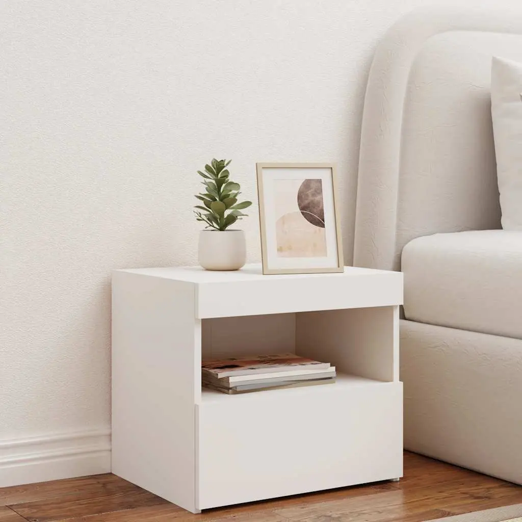 White Bedside Cabinet with RGB LED Lights